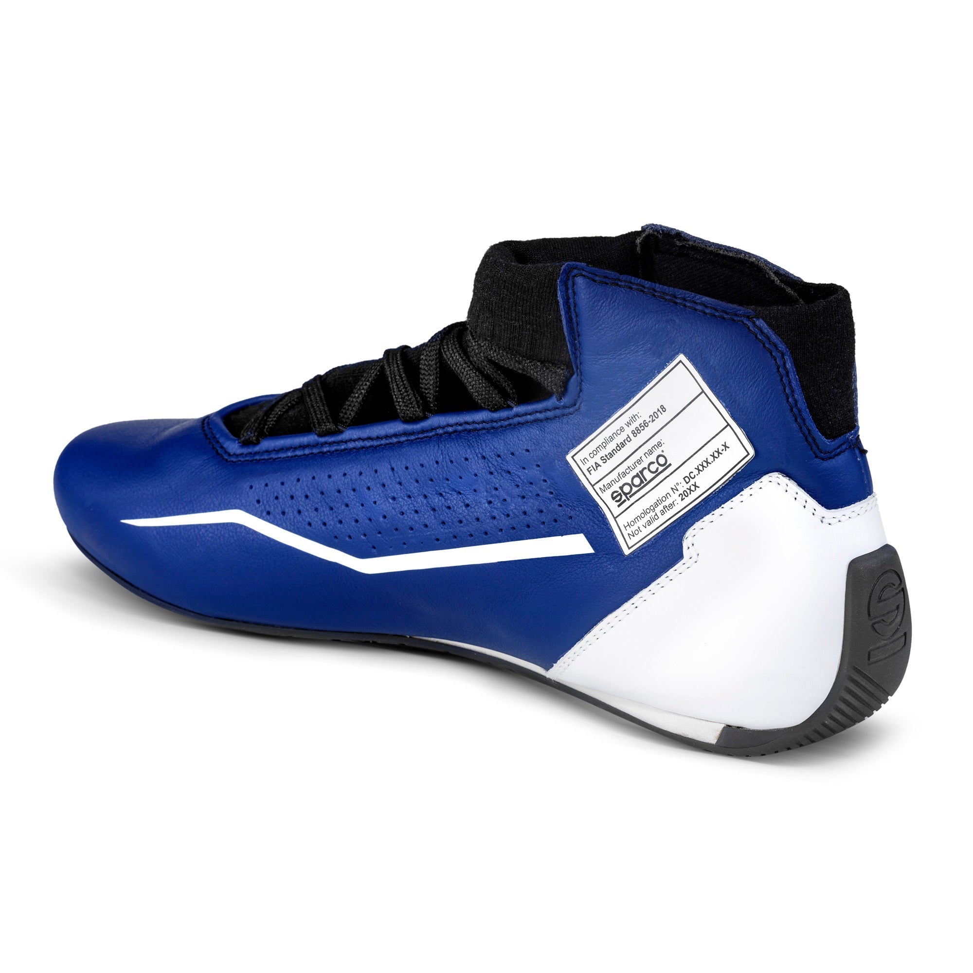 The inside of the navy and white Sparco X-Light Racing Shoes.