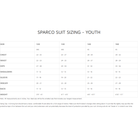 The youth suit sizing guide from Sparco. all-groups