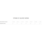 The size chart for Stand 21 racing gloves. all-groups