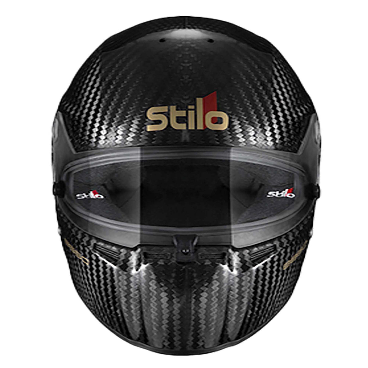 The FIA8860-2018 homologated Stilo ST5 FN Carbon Carbon Racing Helmet from the front.