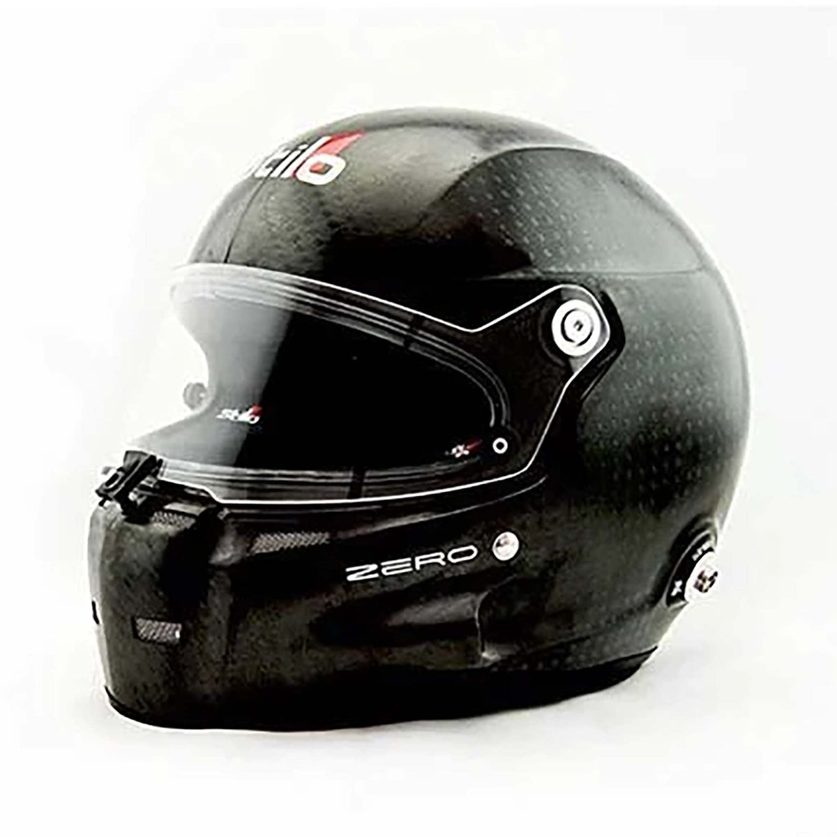 The FIA8860-2018 homologated Stilo ST5 GT Zero Carbon Racing Helmet at a low side angle.
