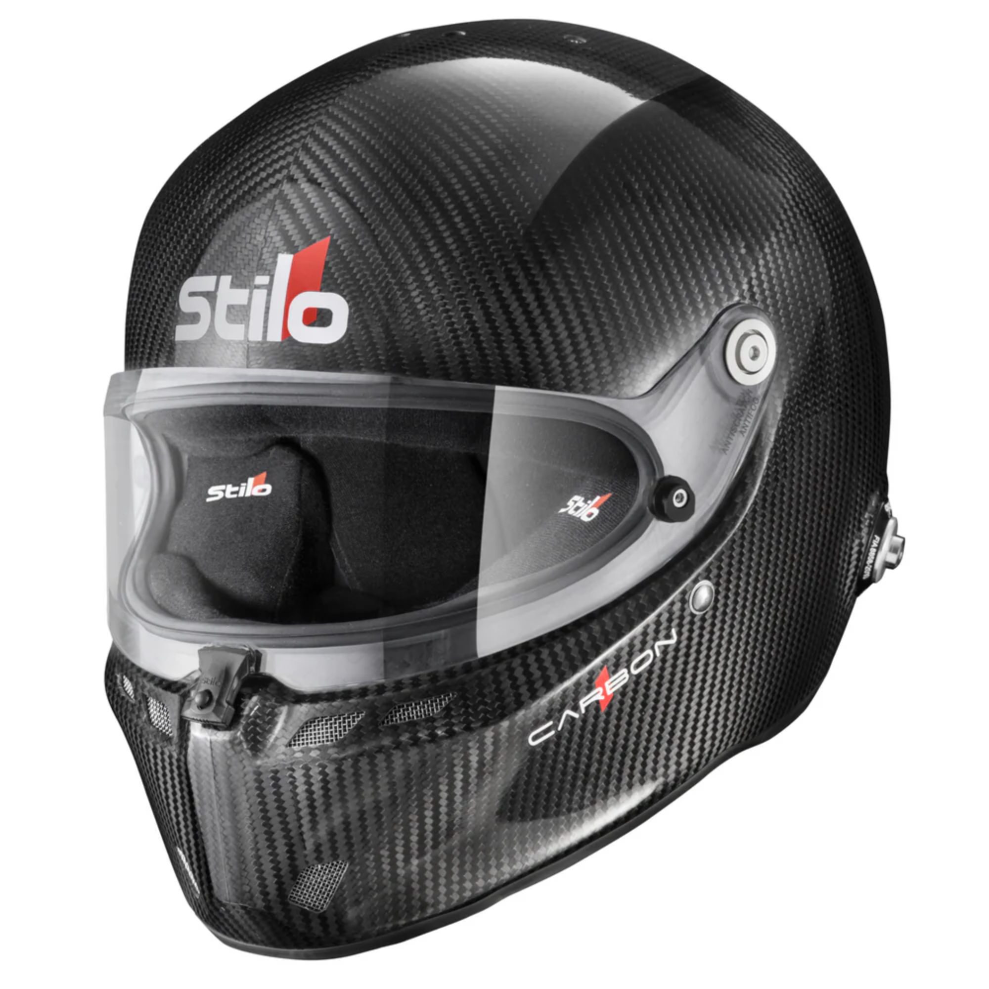 The black Stilo ST6 FN Carbon FIA8860-2018 Helmet.