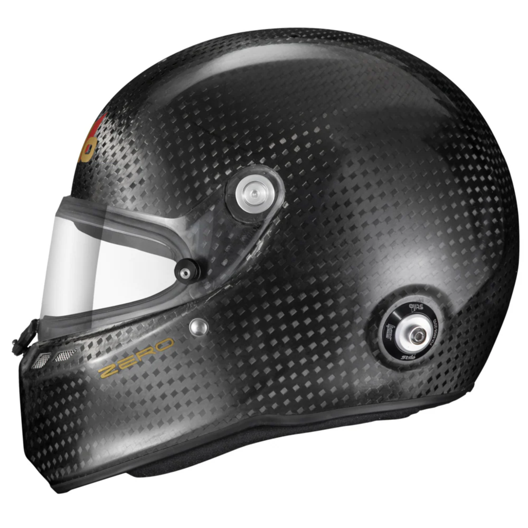 The right side of the black Stilo ST6 FN Zero FIA8860-2018 ABP Helmet.