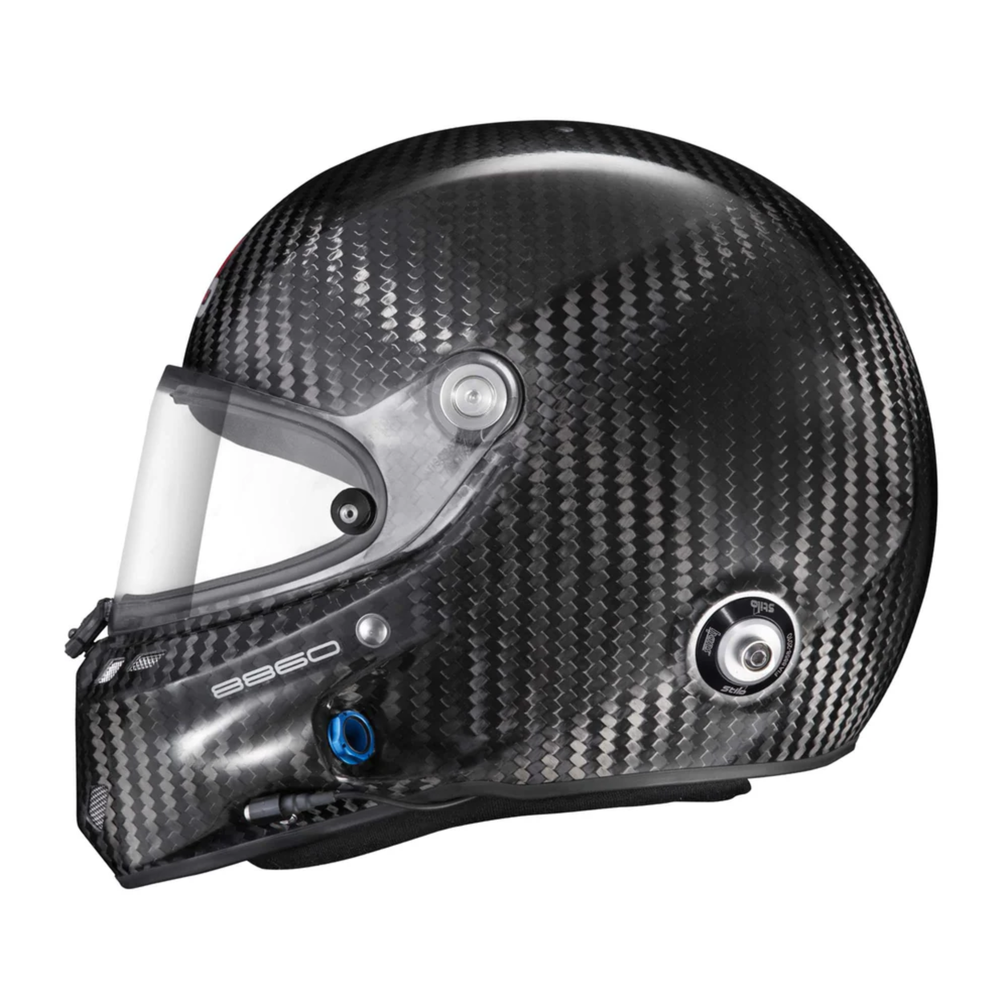 The right side of the Stilo ST6 GT Carbon Racing Helmet - FIA8860 from Stilo.