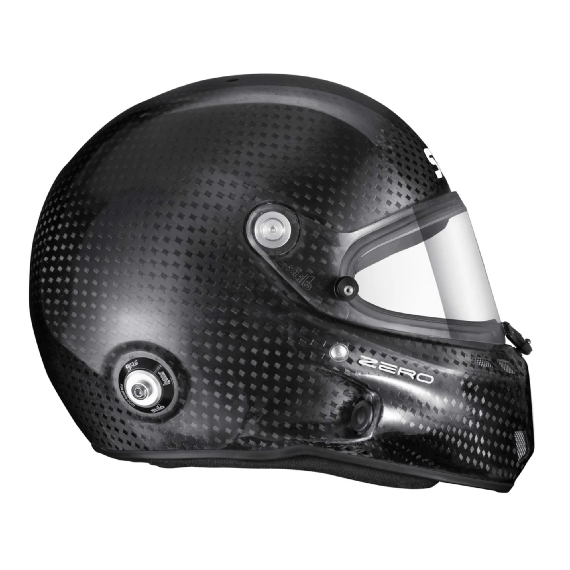 The left side of the Stilo ST6 GT Zero Carbon Racing Helmet - FIA8860 from Stilo.
