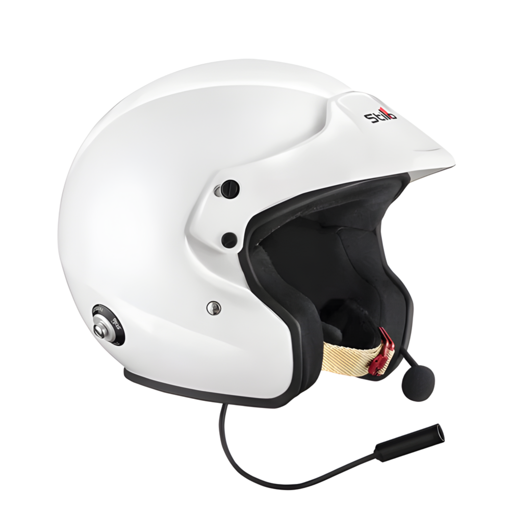 The white Stilo Venti Sport Plus SA2020/FIA8859 Helmet at an angle.