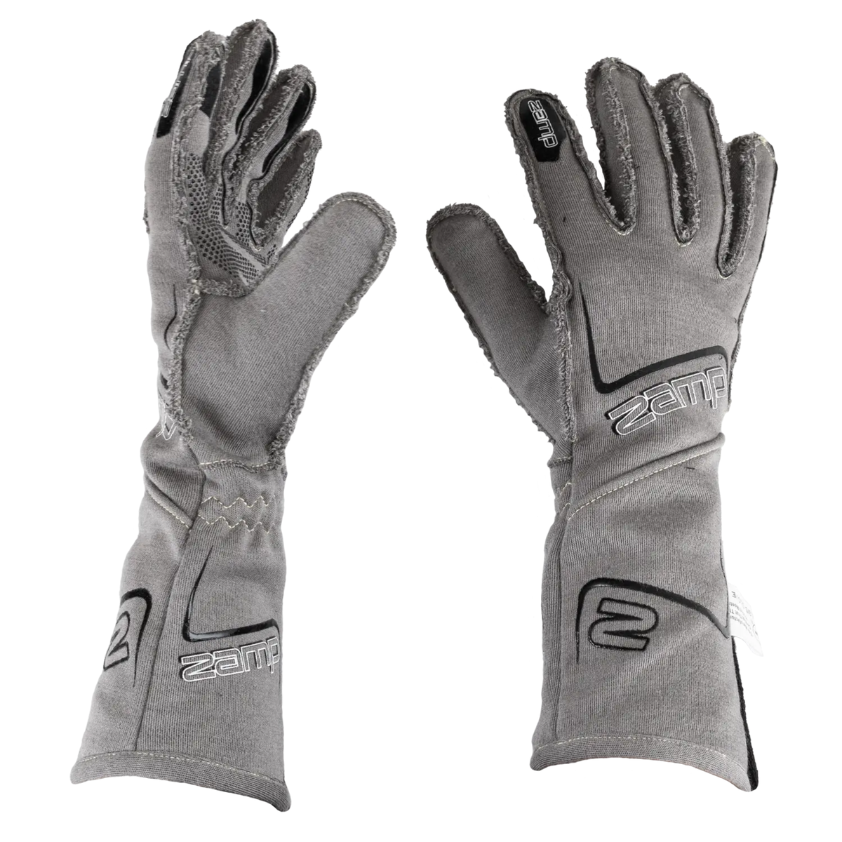 The gray SFI 3.3/5 rated Zamp Racing ZR-70 Performance Race Gloves showing the back and the side.