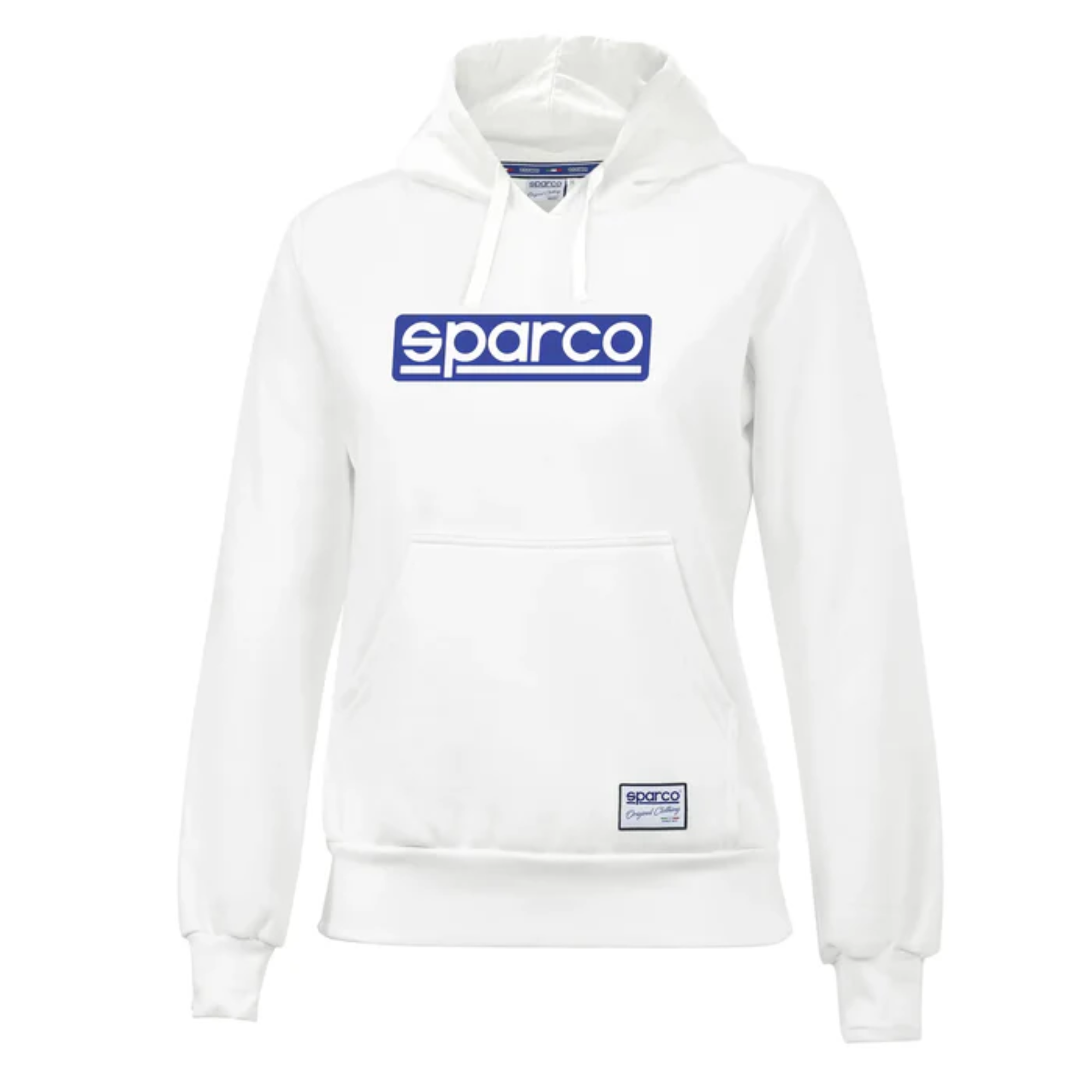 The white Sparco Original Ladies Hooded Sweatshirt.