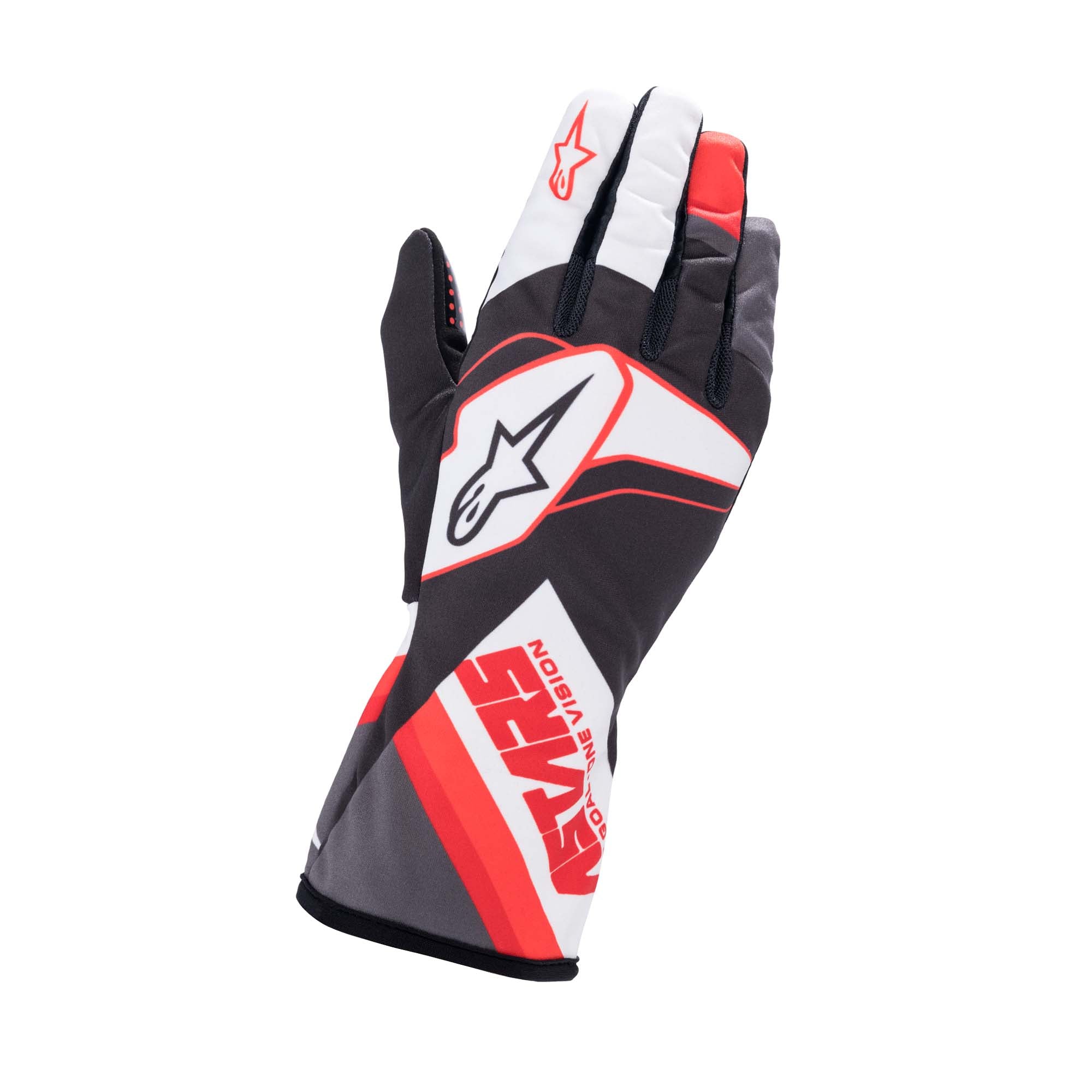 The back of the black, white and red Alpinestars Tech-1 K Race S v2 Youth Karting Gloves - Graphic.