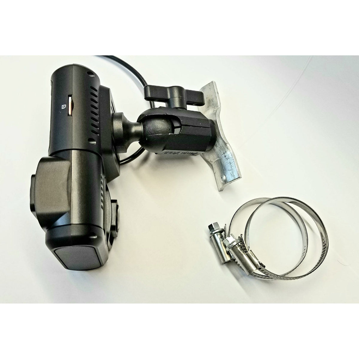 The Road-Keeper Dual HD Video Camera and Roll Bar Mount full kit at a view from the top.