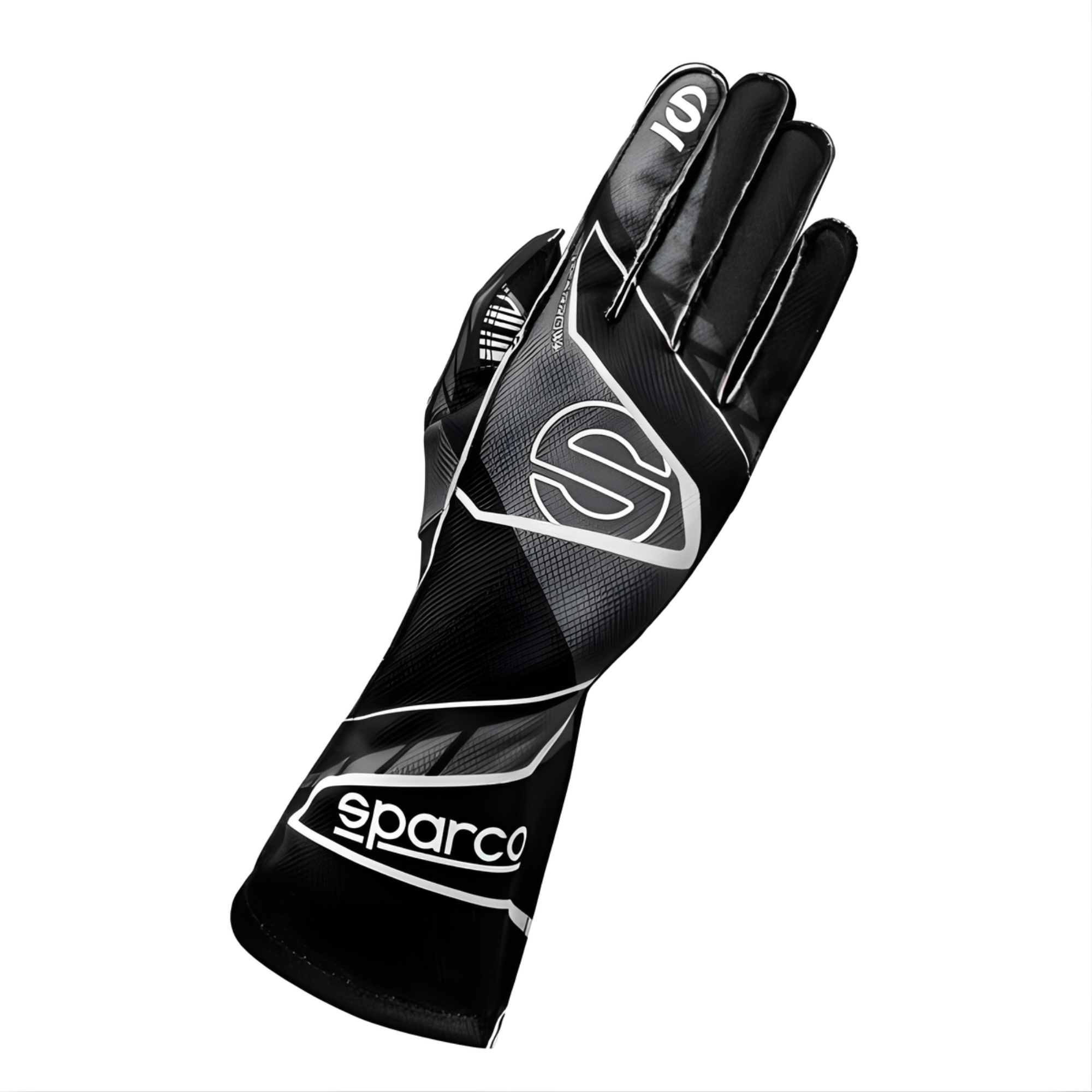 The back of the black and gray Sparco K-Arrow+ Karting Gloves from Sparco.