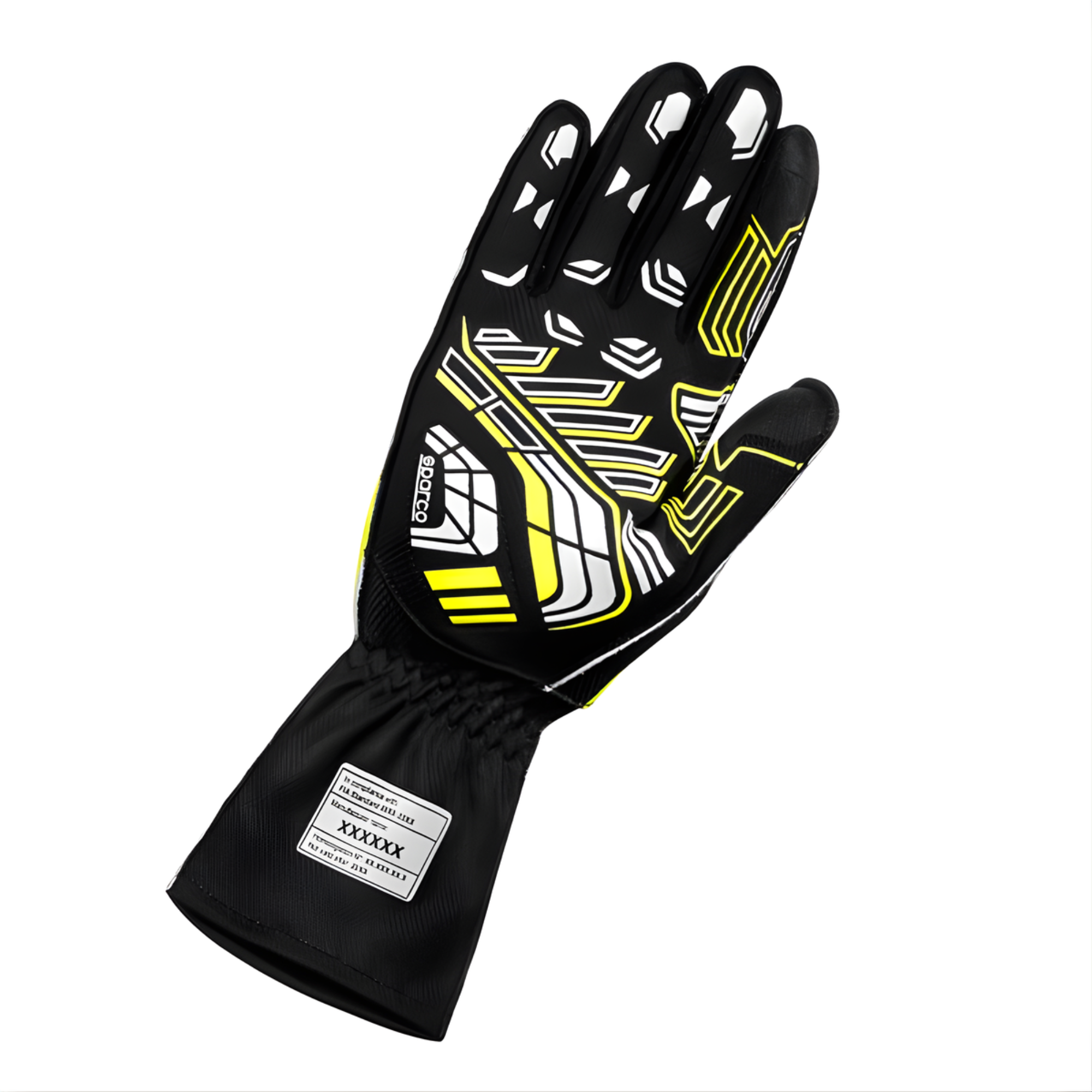The palm of the black and yellow Sparco K-Arrow+ Karting Gloves from Sparco.
