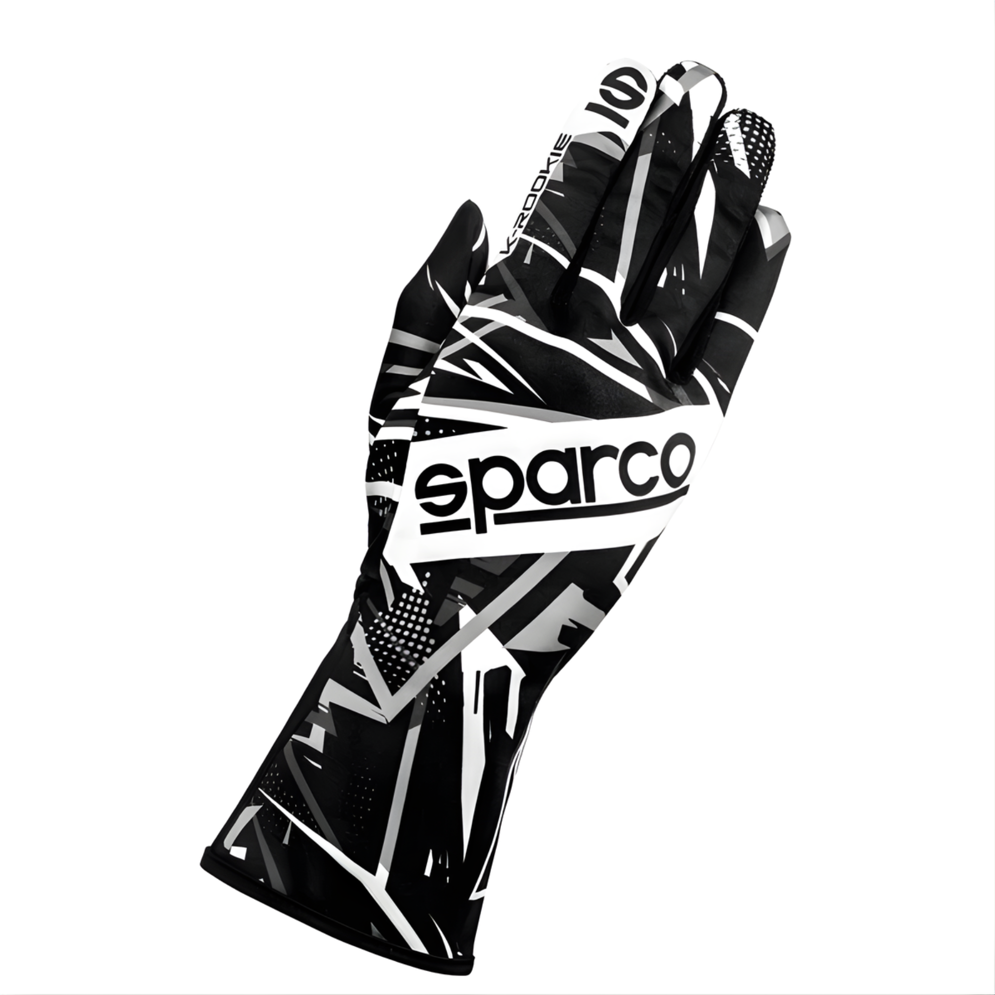 The back of the black and white Sparco K-Rookie Karting Gloves from Sparco.