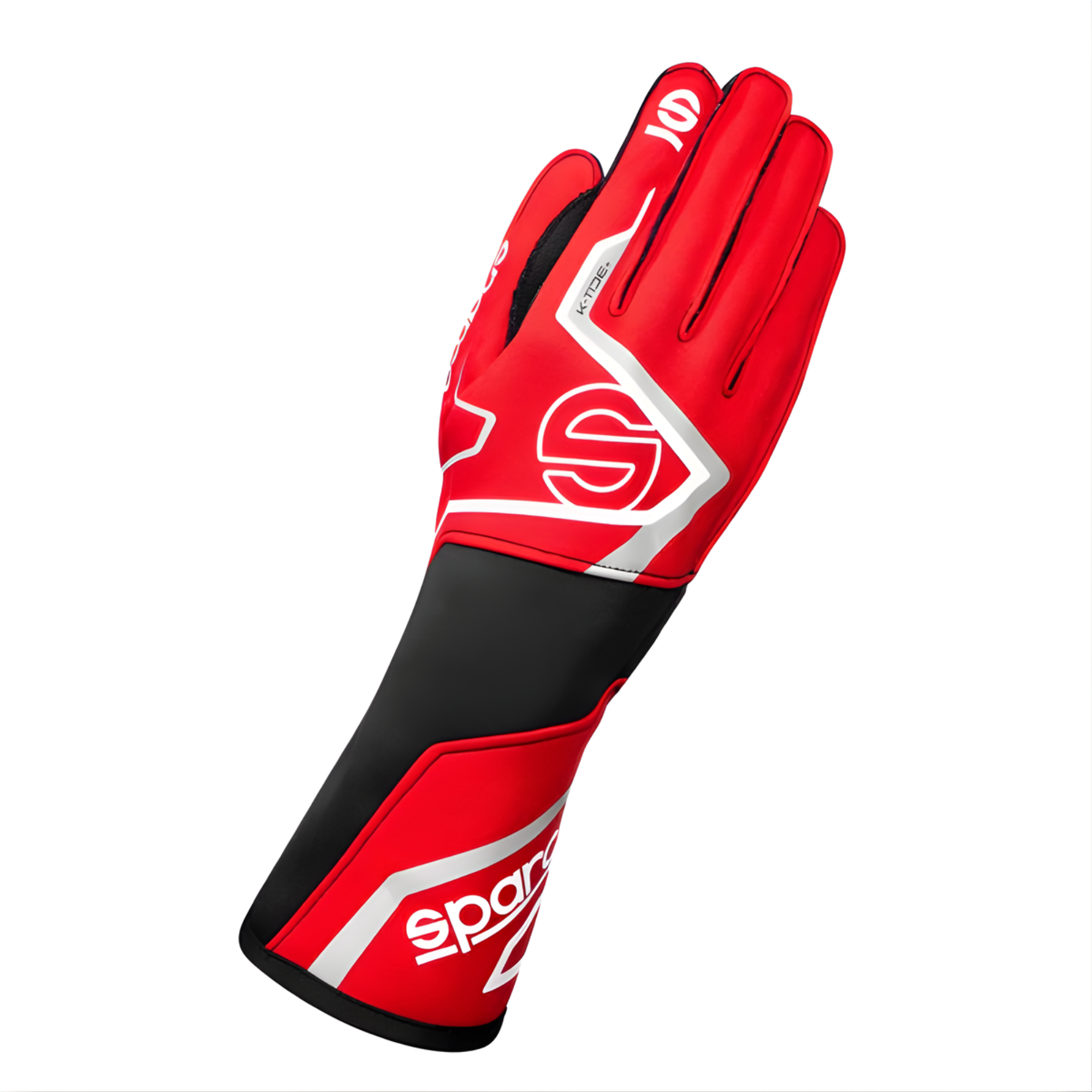 The back of the red and black Sparco K-Tide+ Karting Gloves from Sparco.