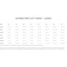 The ladies sizing guide for Alpinestars suits. all-groups