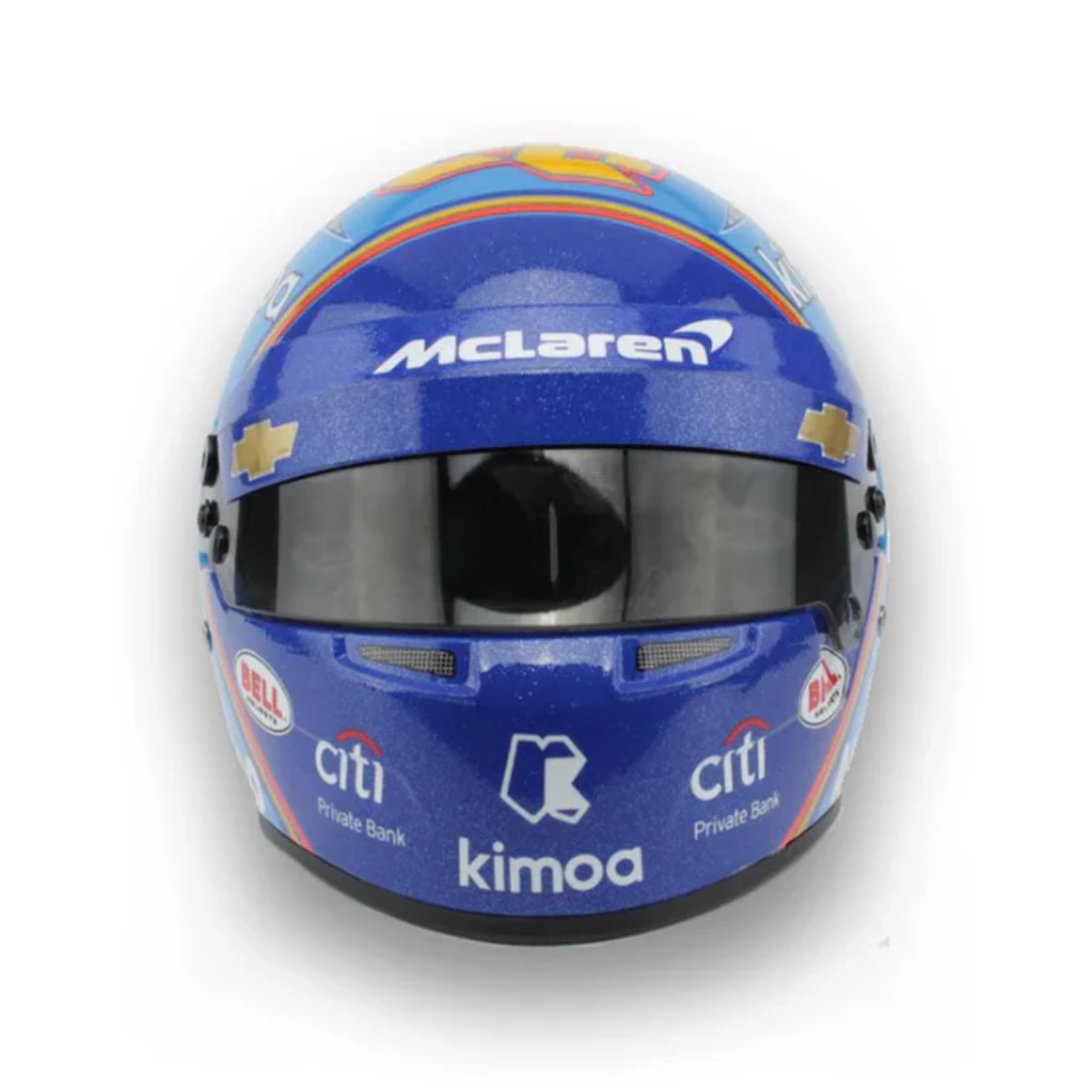 The front of the Fernando Alonso 2019 Indy Mini Bell Helmet from Bell.
