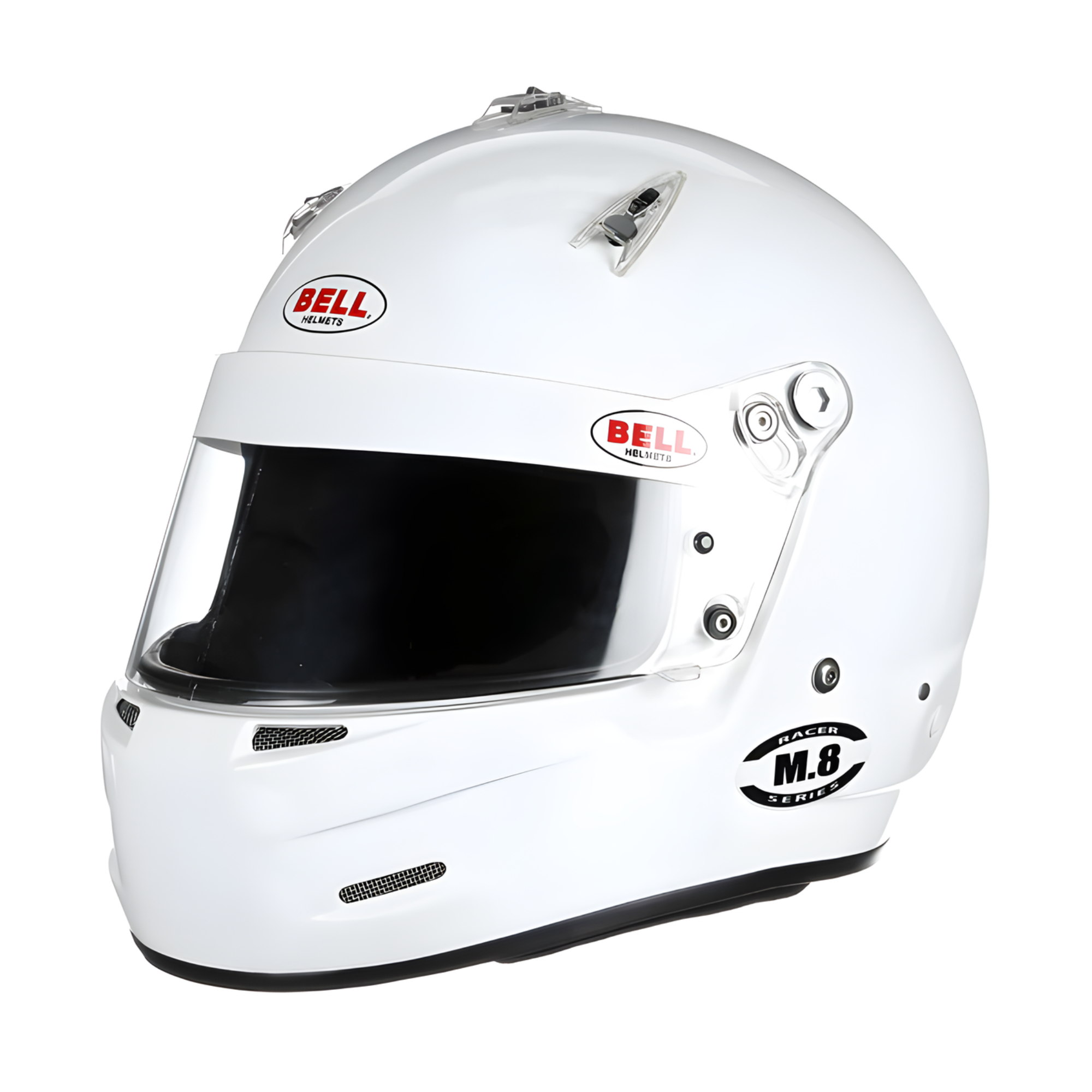The white Bell M.8 SA2020 Helmet from Bell, ideal for racing and track days.