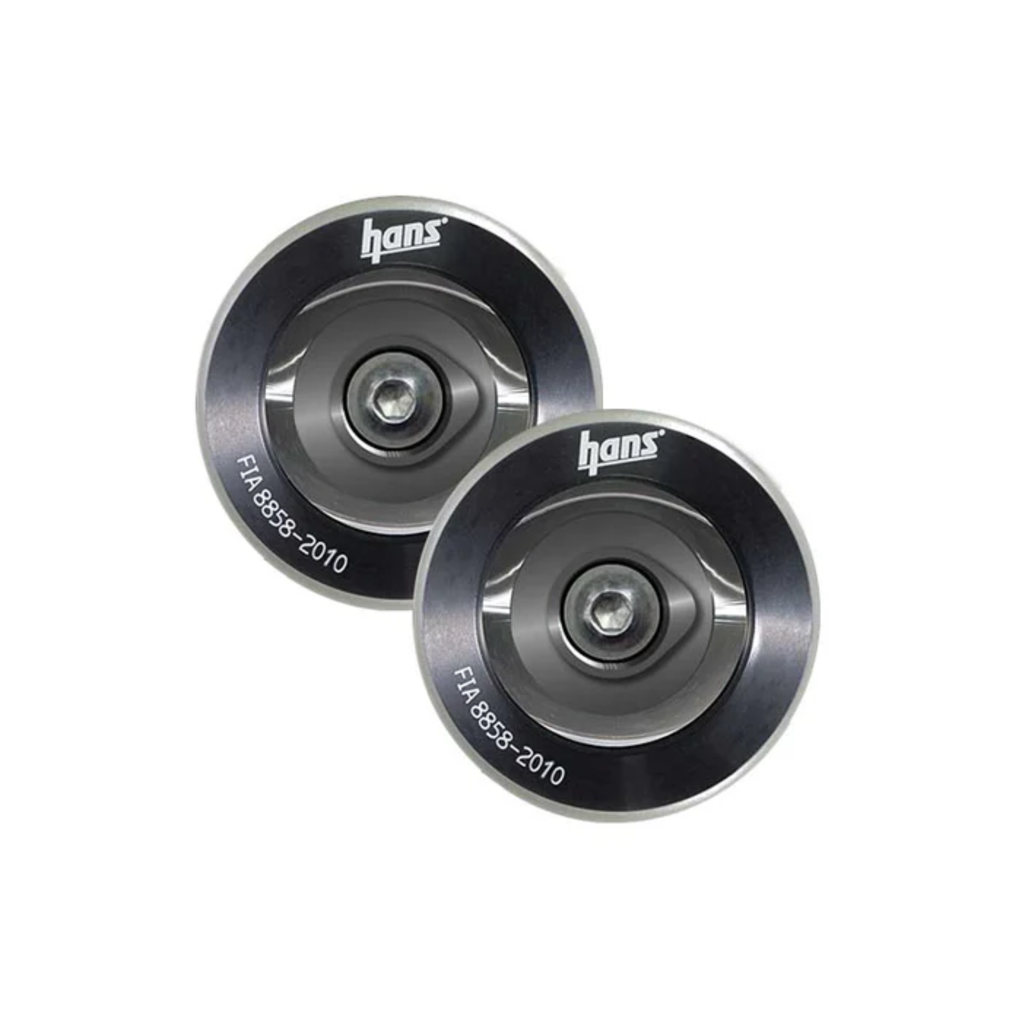 The black Hans Pro Post Anchor Set - For M6 Threaded Helmets from HANS as a pair.