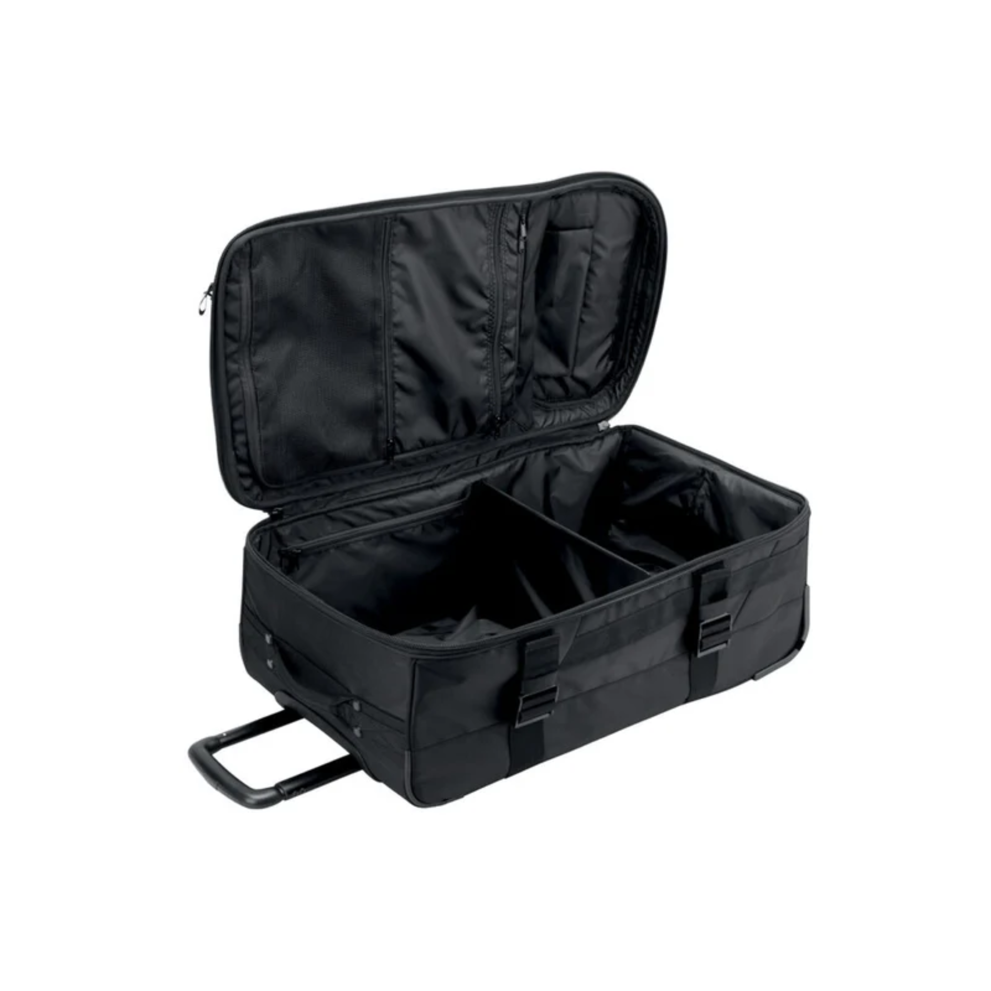 The black Medium Bell Trolley Bag from Bell opened and showing the internal storage compartments.