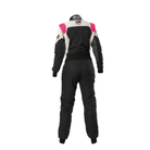 The back of the black and fuchsia OMP First Evo Elle Women's Racing Suit from OMP.