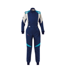 The front of the navy and tiffany OMP First Evo Elle Women's Racing Suit from OMP.