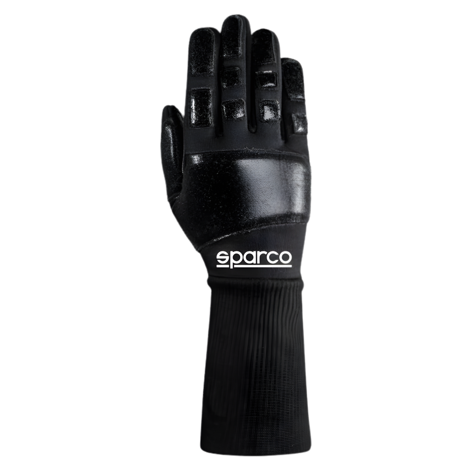 The back of the black Sparco R-Meca FIA Crew Gloves from Sparco.