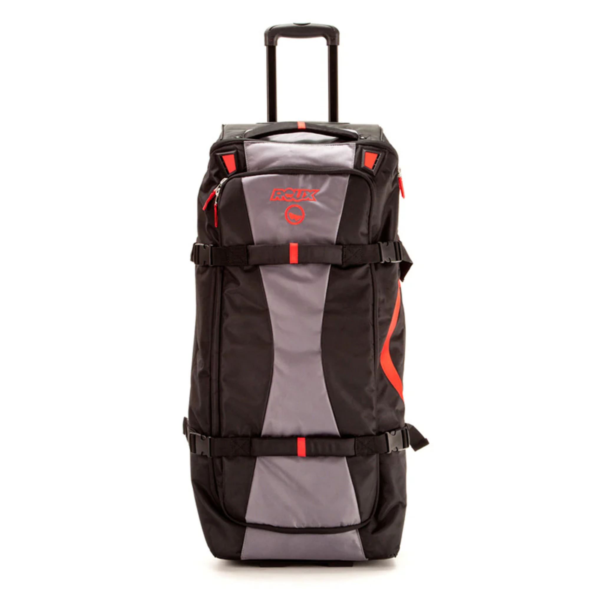 The front of the black, gray and red Roux GT 36" Gear Bag from Roux showing the handle.