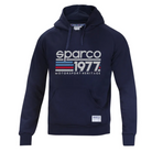 The front of the navy blue Sparco 1977 Hoodie from Sparco.