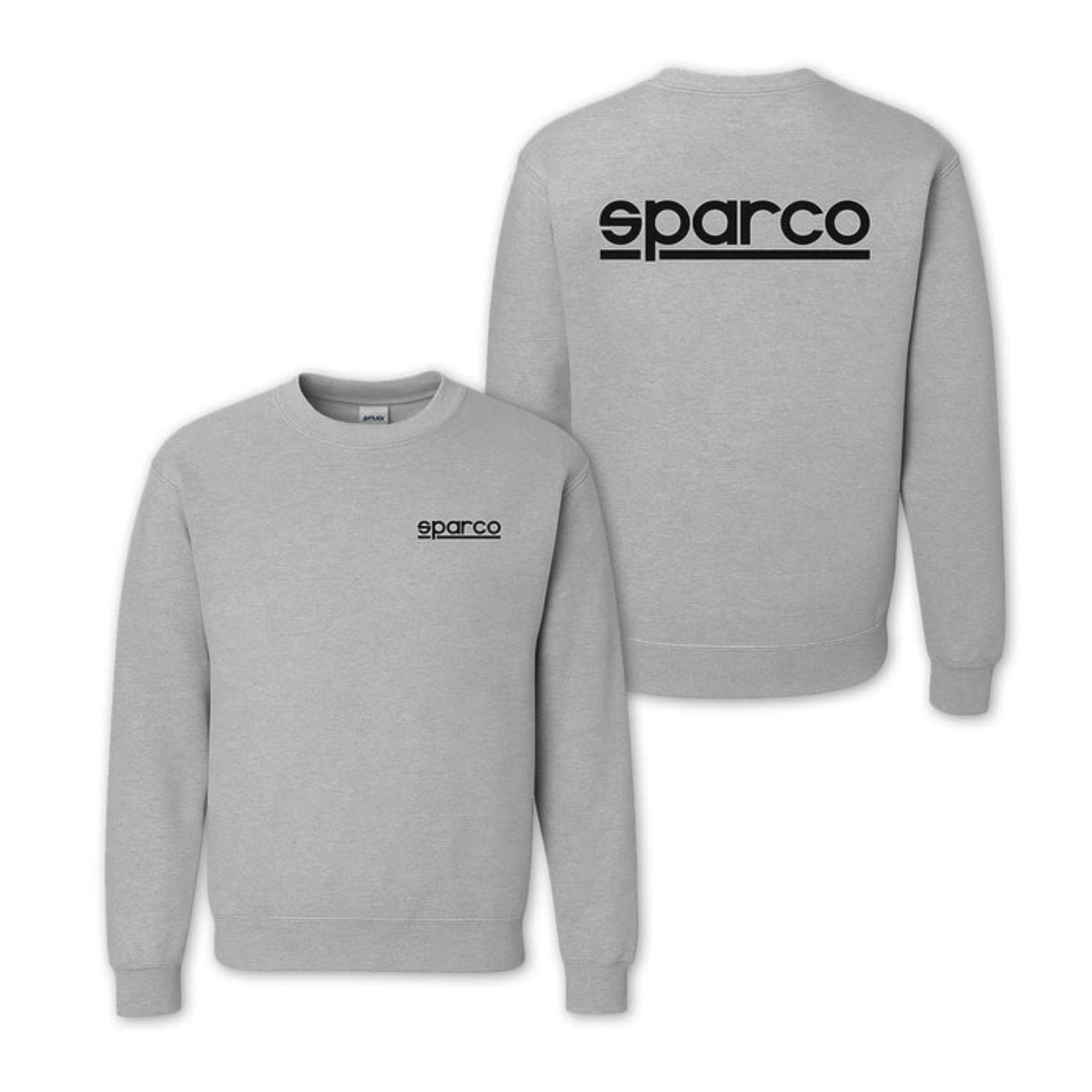 The front and the back of the gray Sparco Crew Sweatshirt from Sparco.