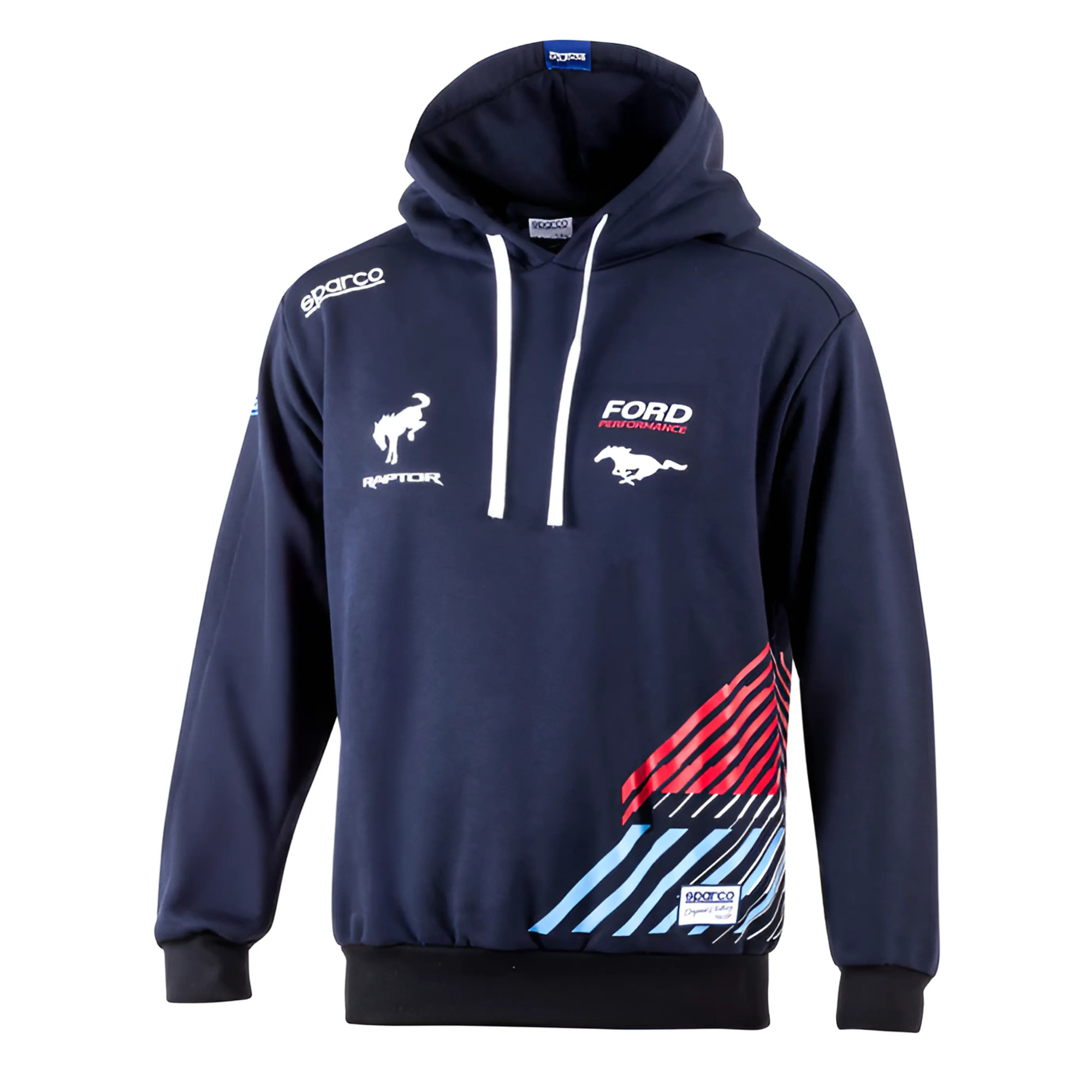 The front of the navy Sparco Ford Performance Hooded Sweatshirt from Sparco.