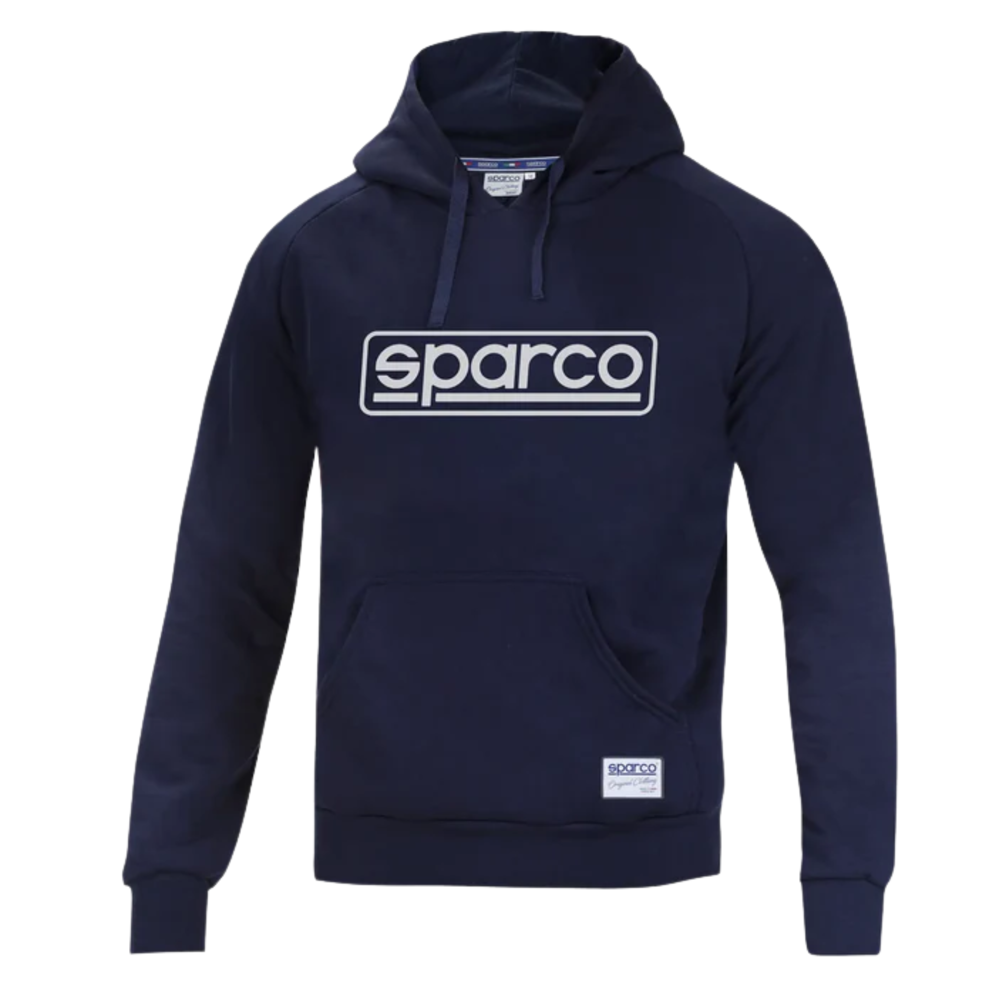 The front of the navy blue Sparco Frame Hoodie from Sparco.