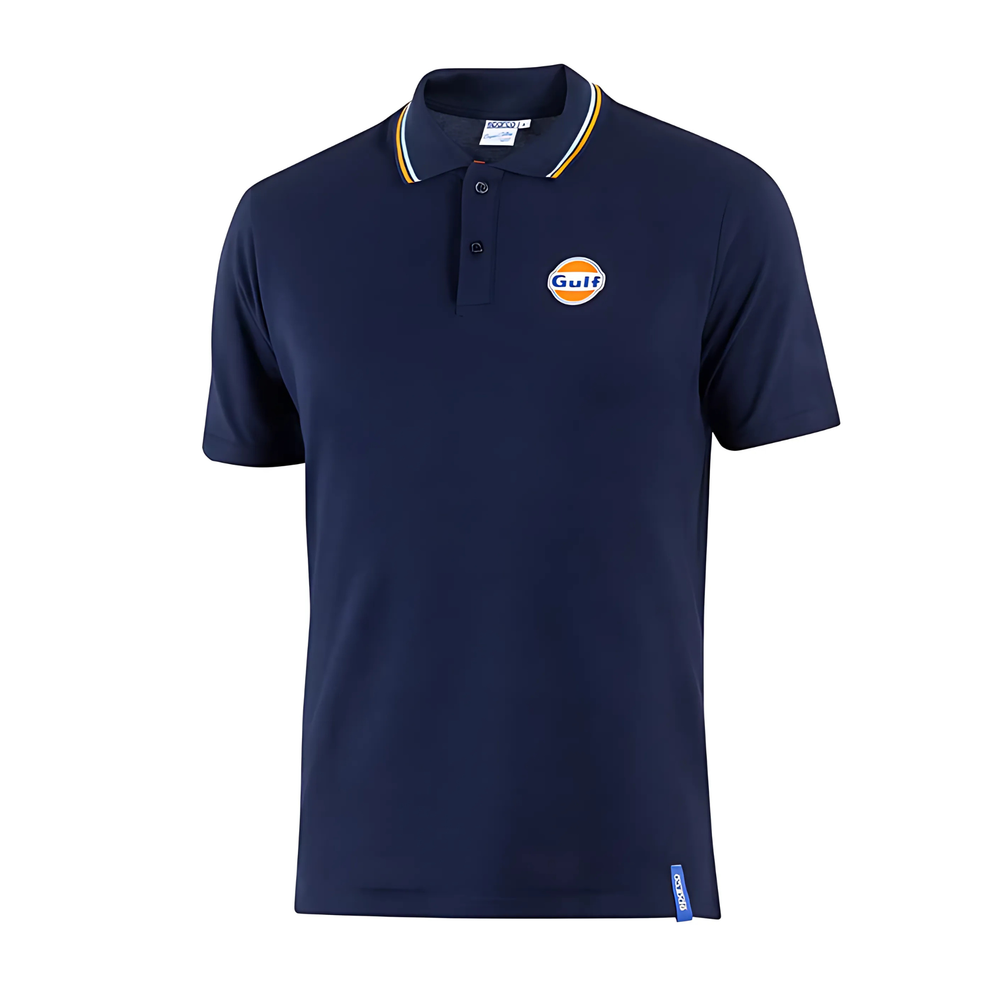The front of the navy blue Sparco Gulf Piquet Polo from Sparco.