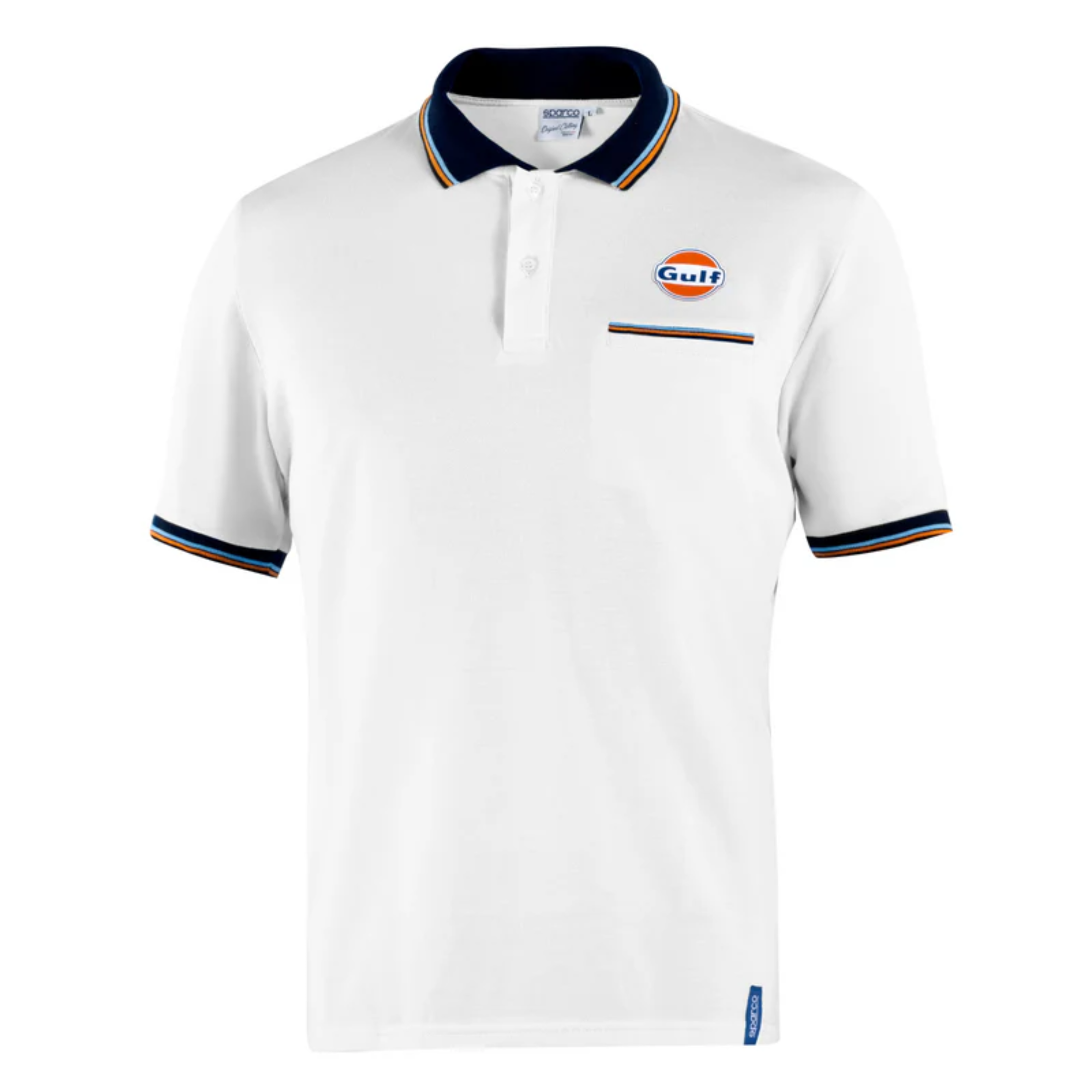 The white Sparco Gulf Polo Piquet Pocket Shirt from Sparco from the front.