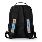 The back of the black Sparco Gulf Stage Backpack from Sparco with the Sparco and Gulf logos.
