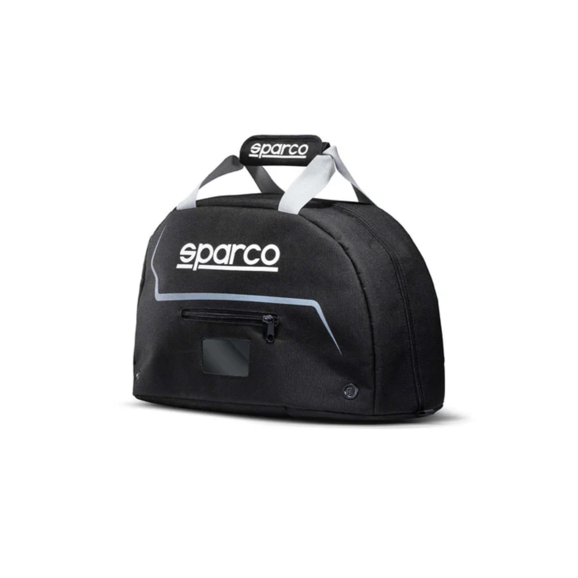 The front of the black and silver Sparco Helmet Bag from Sparco.