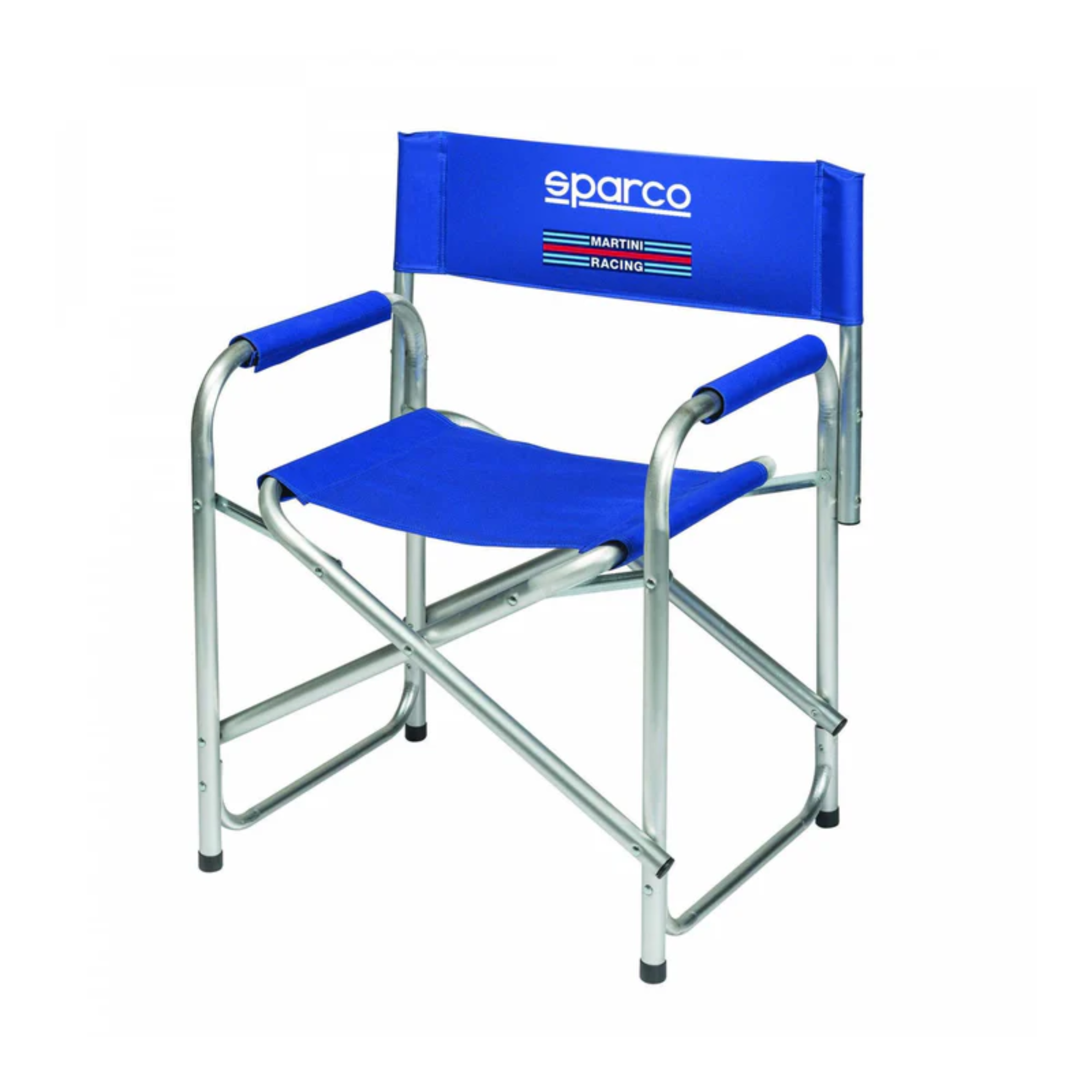 The front of the blue Sparco Martini Paddock Chair from Sparco.