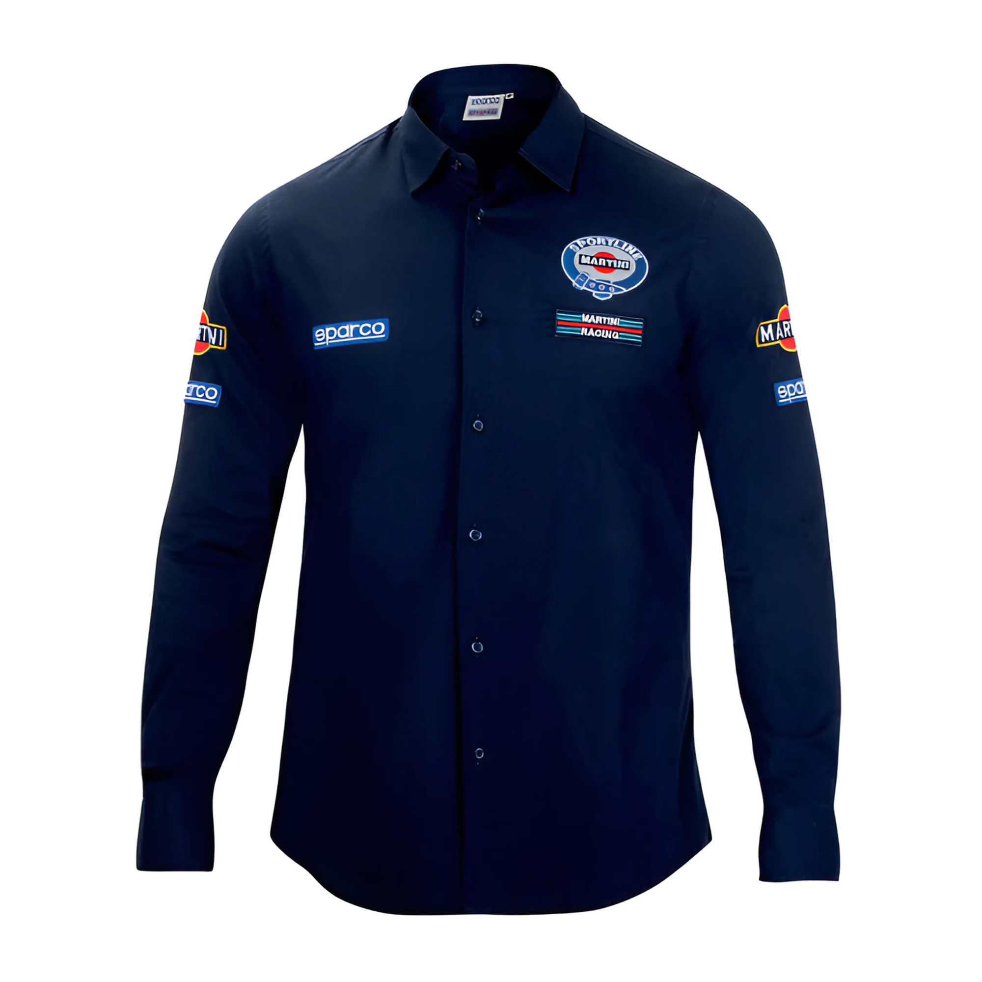 The front of the navy Sparco Martini Racing Button-Down Shirt from Sparco.