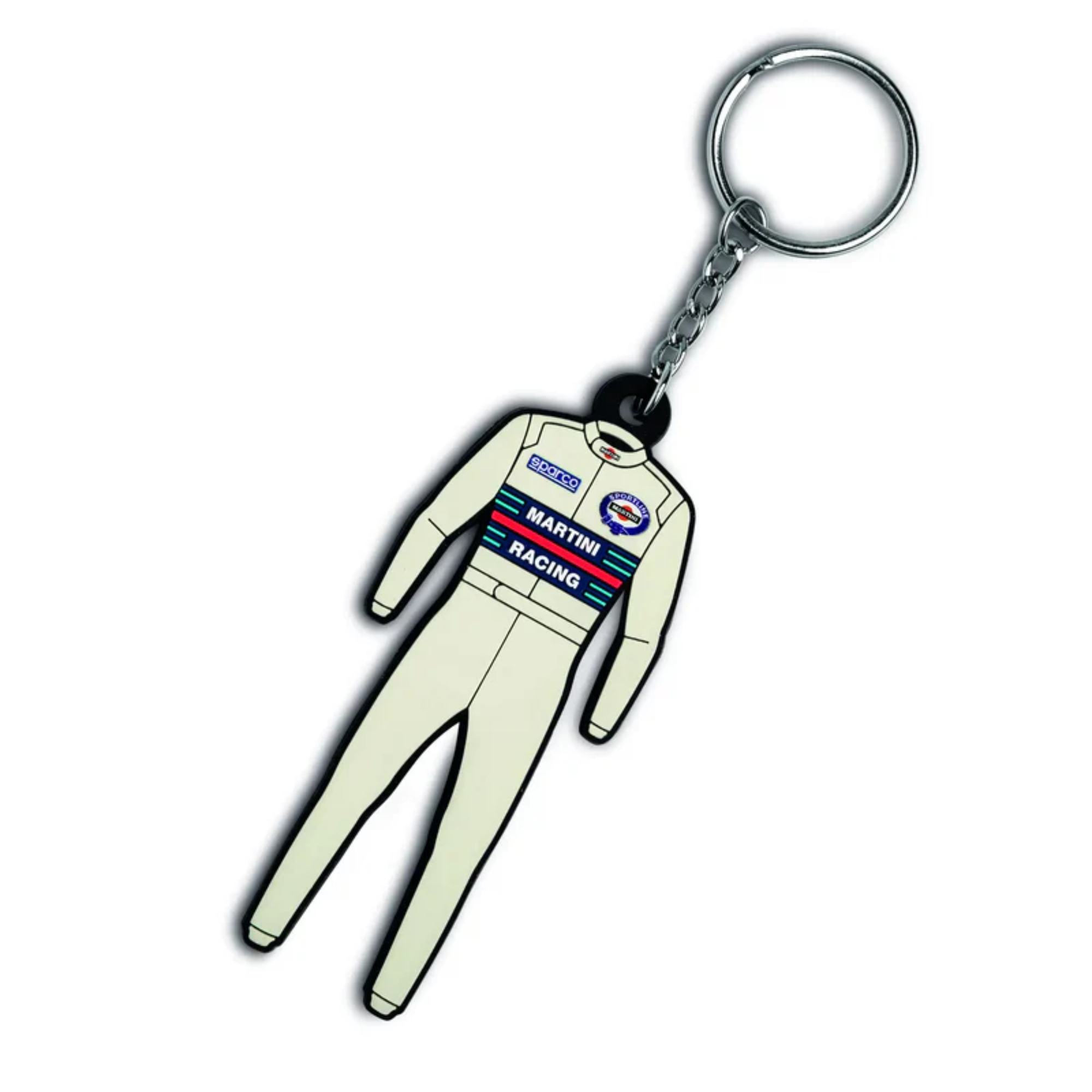 The white Sparco Martini Racing Suit Keychain from Sparco.