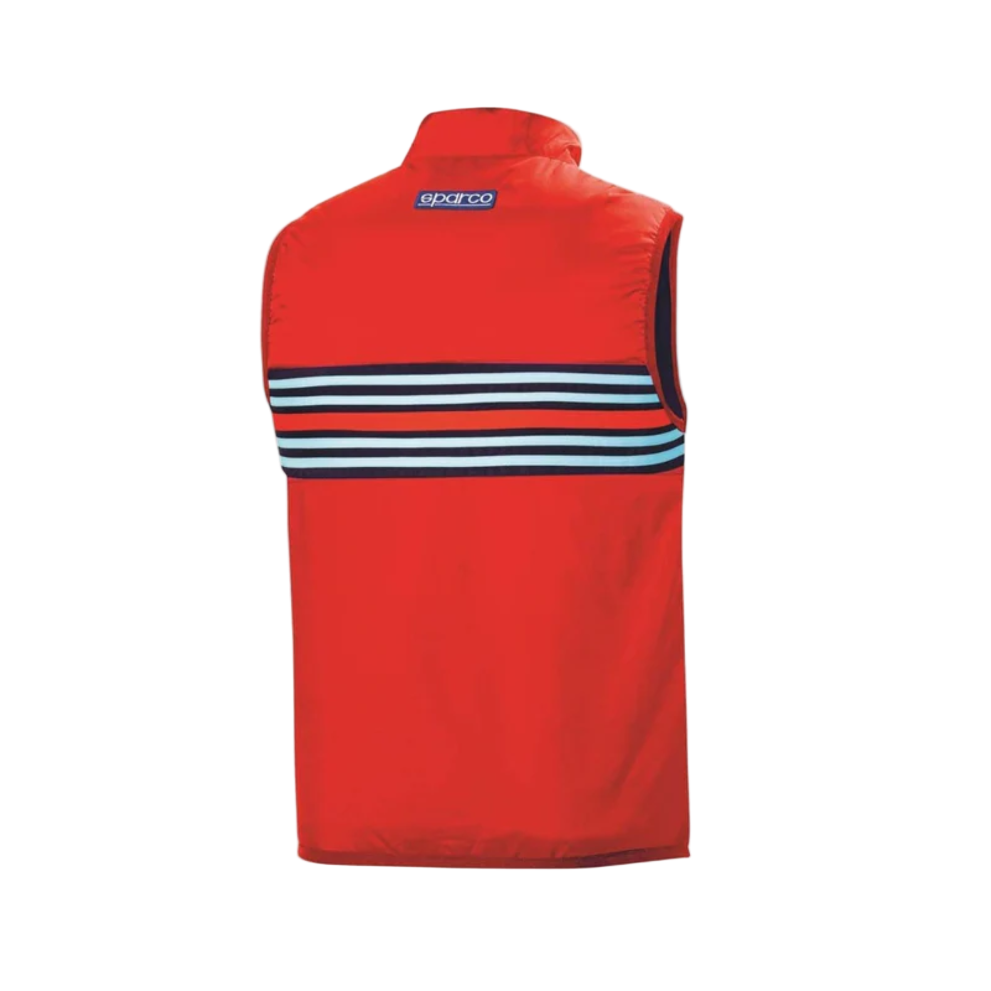 The back of the red Sparco Martini Racing Vest from Sparco.