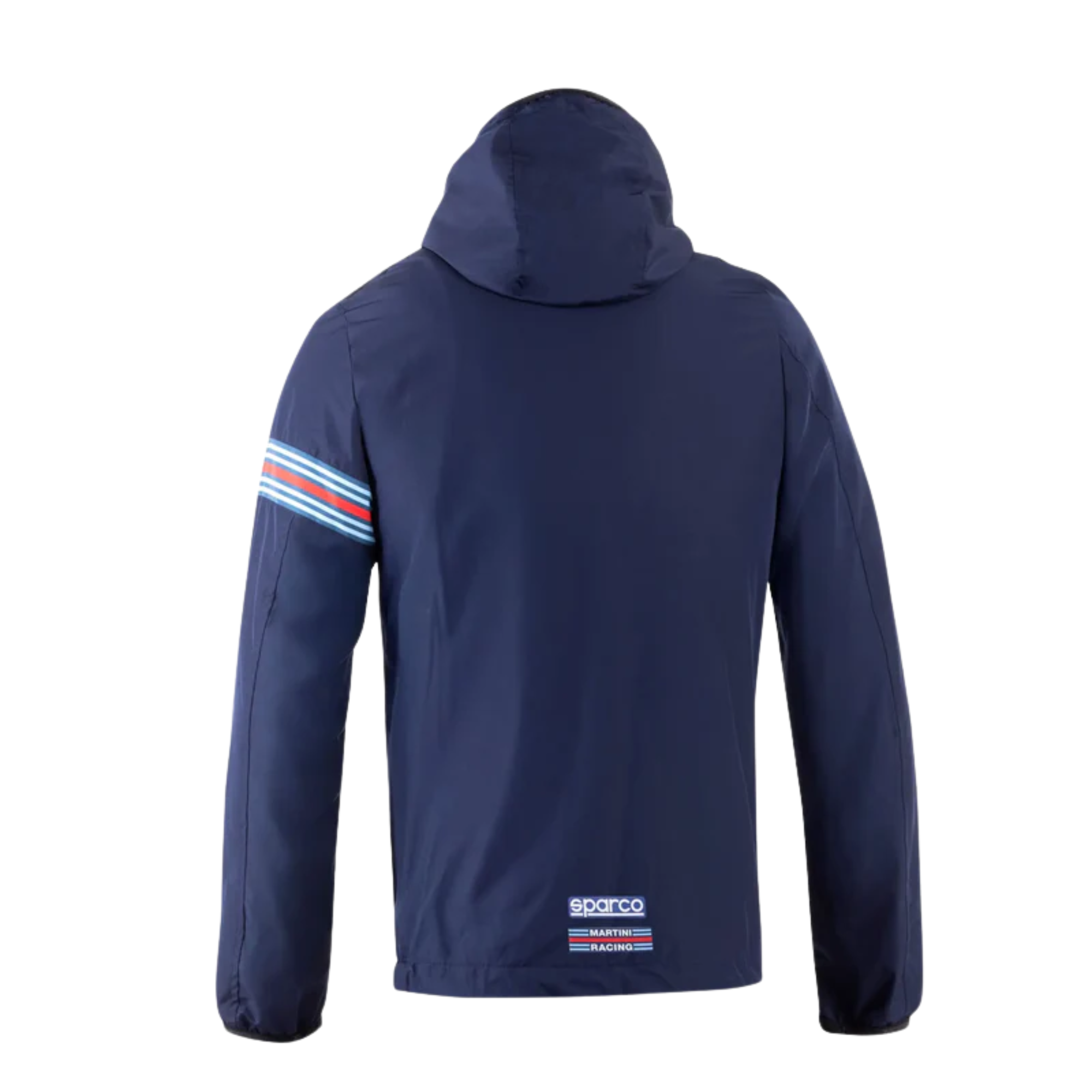 The back of the navy blue Sparco Martini Racing Windbreaker from Sparco.