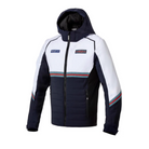 The front of the navy blue and white Sparco Martini Racing Winter Jacket from Sparco.