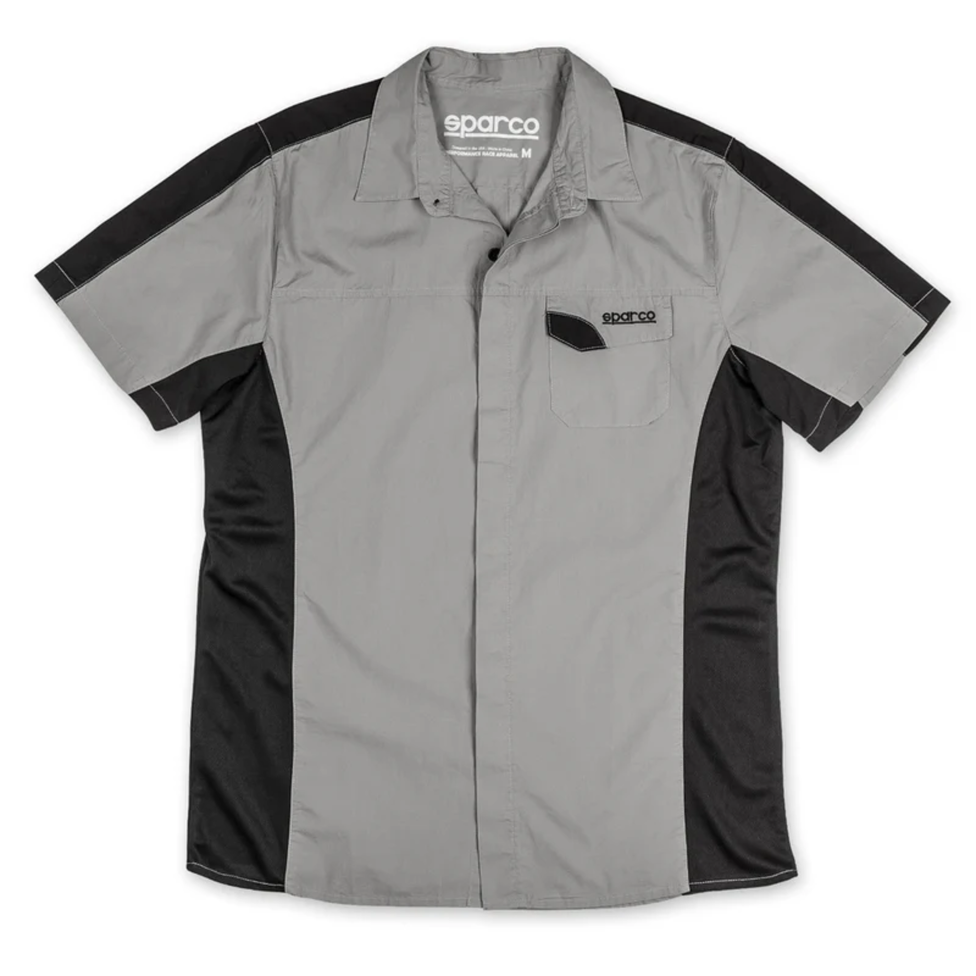 The gray and black Sparco Pit Tech 2.0 Crew Shirt from Sparco close up on the front of the tee.