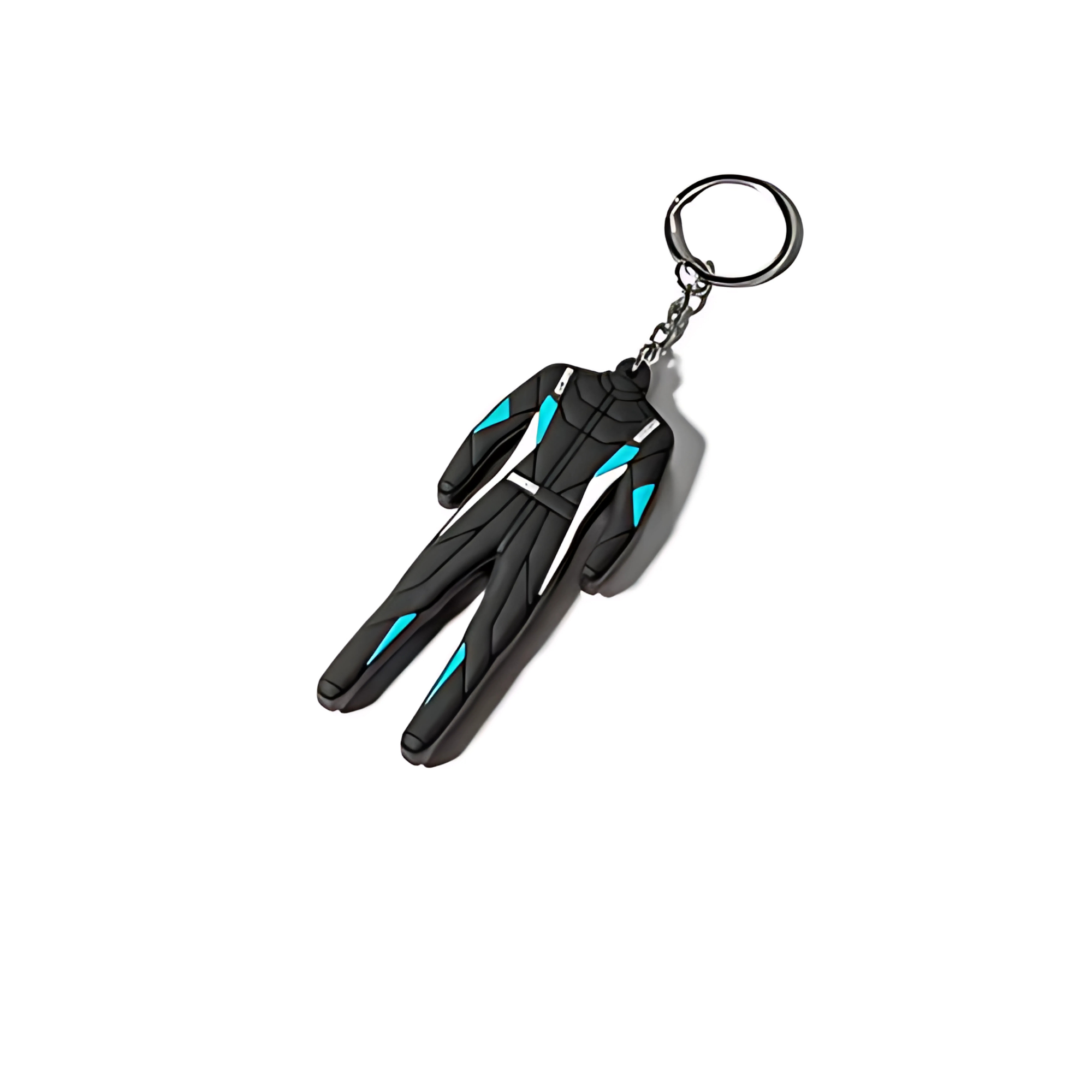 The black, white, and turquoise Sparco Racing Suit Keychain from Sparco.