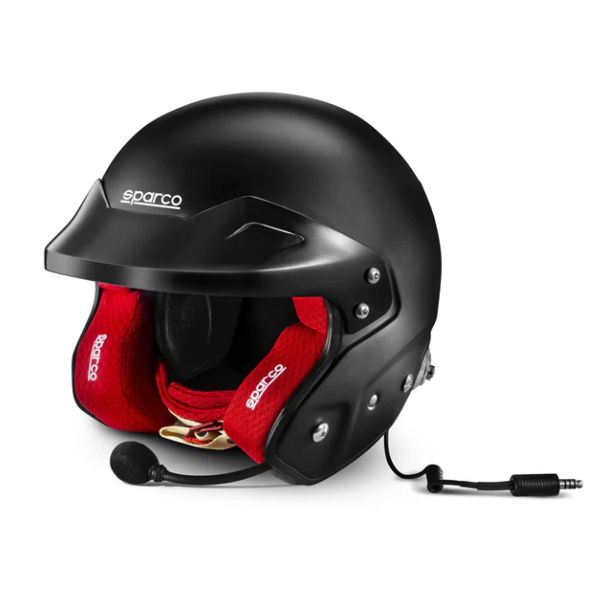 The flat black and red Sparco RJ-i SA2020 Rally Helmet from Sparco.