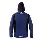 The back of the navy blue Sparco Seattle Jacket from Sparco with the hood up.