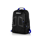 The front of the black Sparco Stage Backpack from Sparco with blue accents.