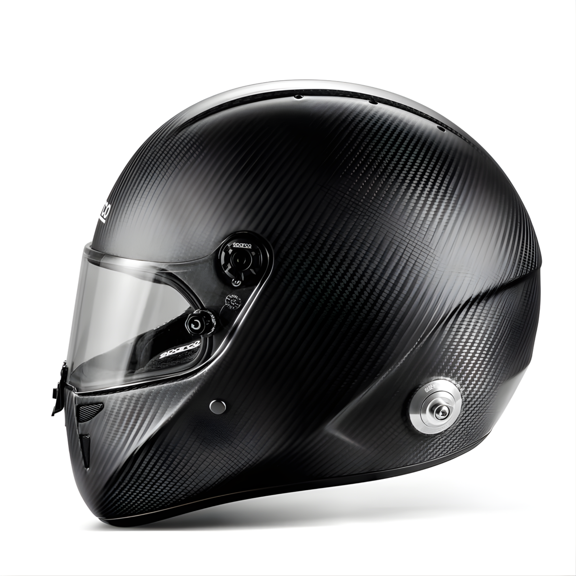 The black Sparco Stealth RF Carbon SA2020/FIA8859 Helmet from Sparco from the side.