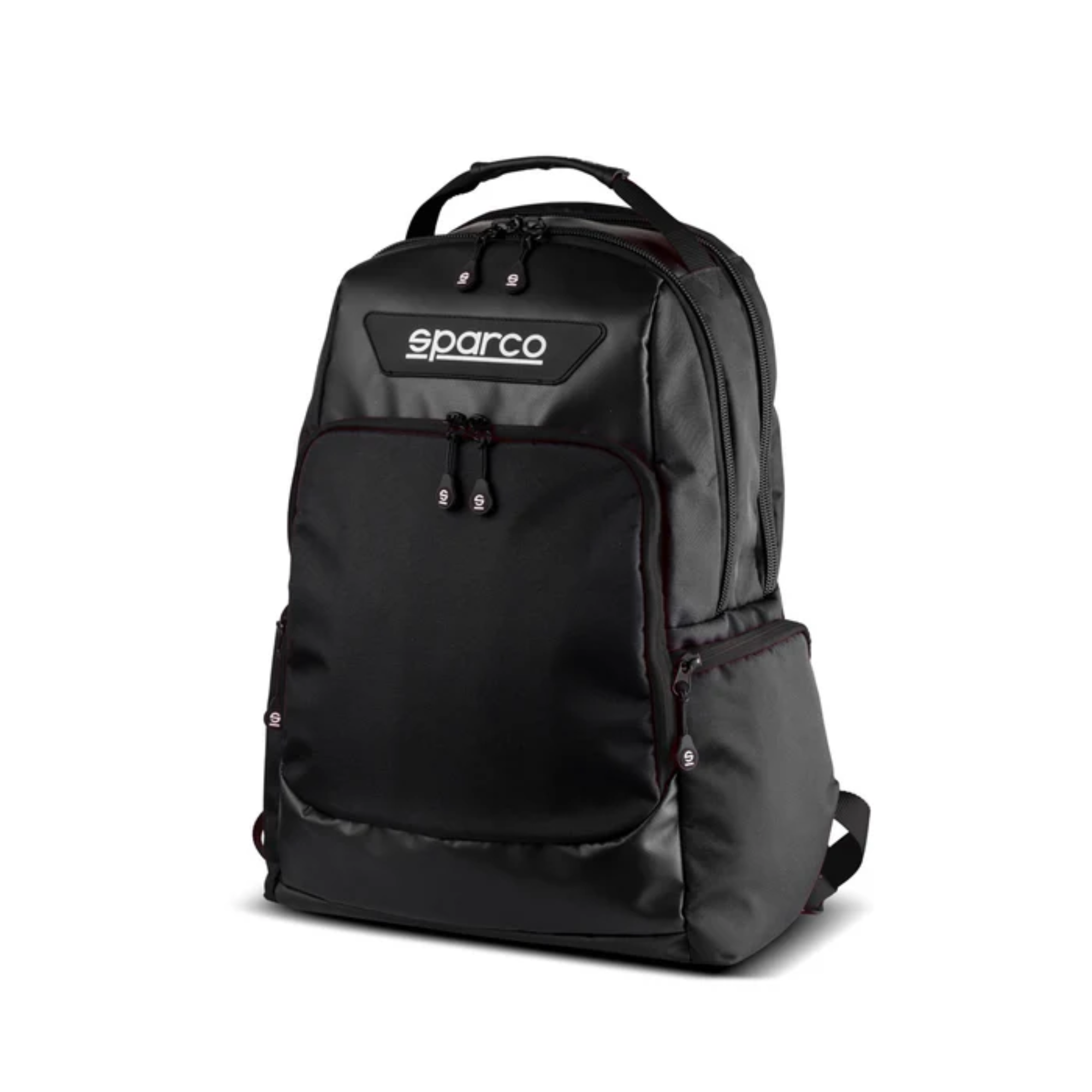 The black Sparco Super Stage Backpack from Sparco from the front.