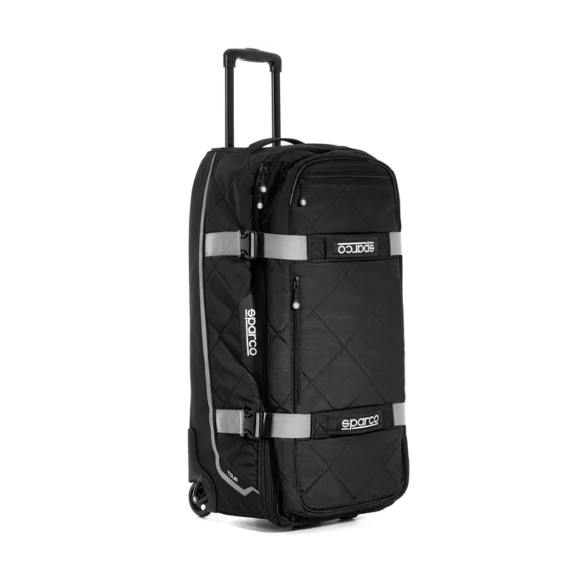 The black Sparco Tour Bag from Sparco with silver accents.