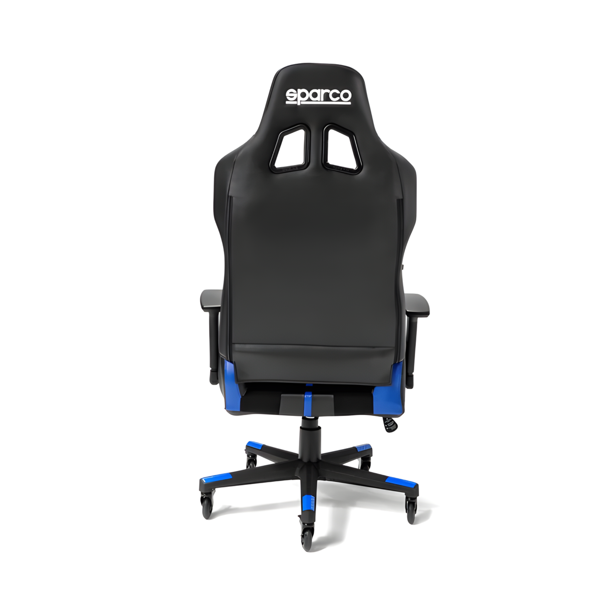 The back of the black and blue Sparco Trooper Gaming Chair from Sparco.